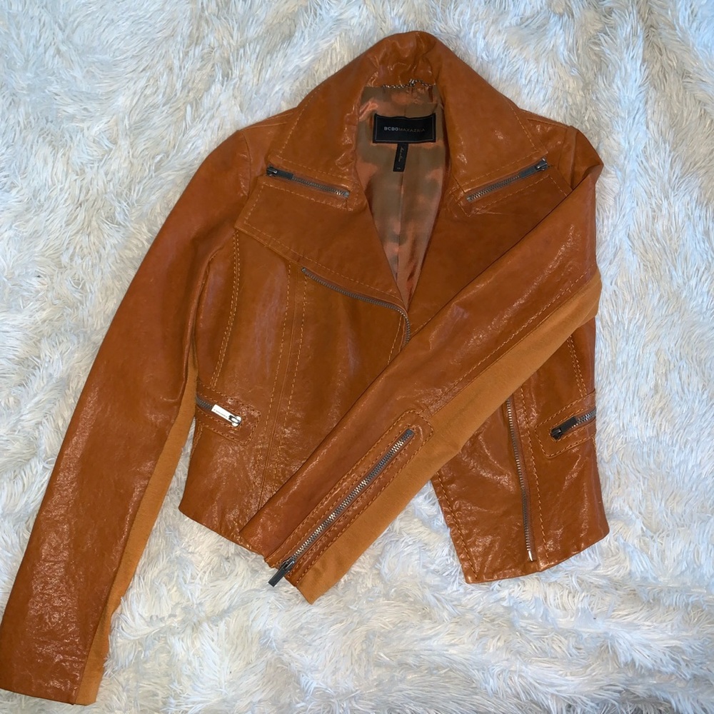 BCBG MaxAzria Brown leather jacket.